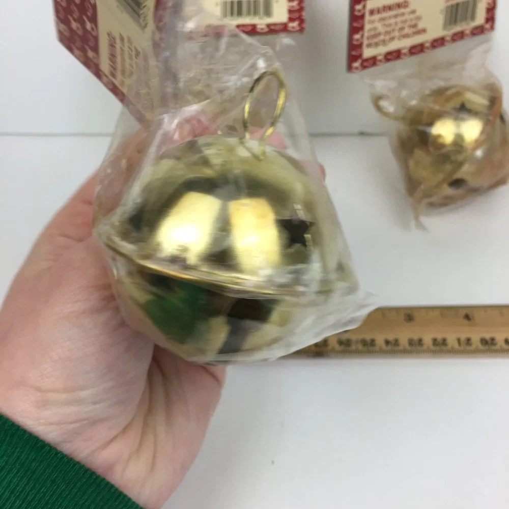 Vtg 3 Just For Keeps‎ Gold Metal Christmas Holiday Bells with Star Shapes Craft